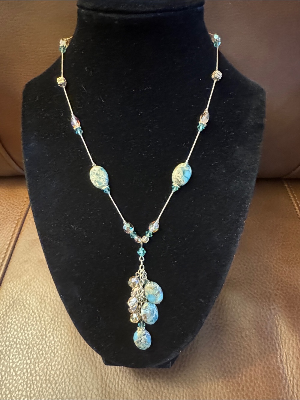 Alexis K turquoise/teal/beige marbled multi-stone w/acrylic beads on bronze chai